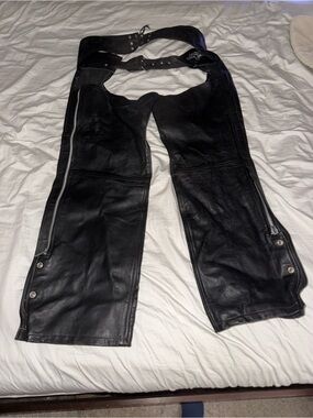 Black Leather Motorcycle Chaps with Zippers